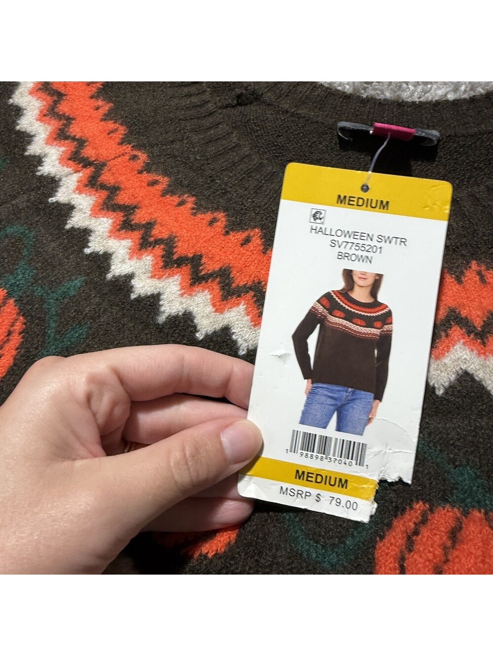 NWT Vince Camuto Women's Pullover Halloween Fall Sweater Pumpkins Brown Medium - Picture 2 of 7